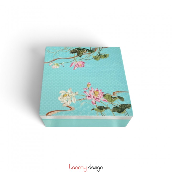 Square lacquer box with lotus pattern 15x15 cm